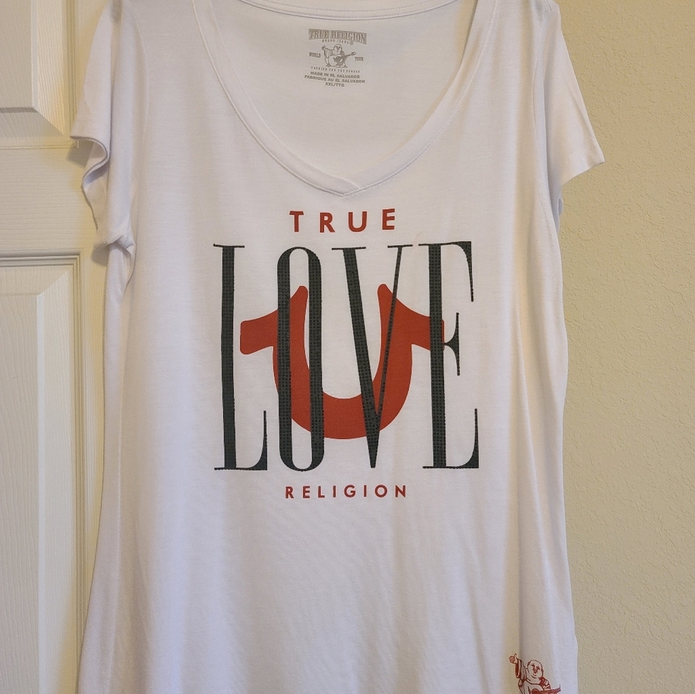 True Religion White and Red Graphic Tee